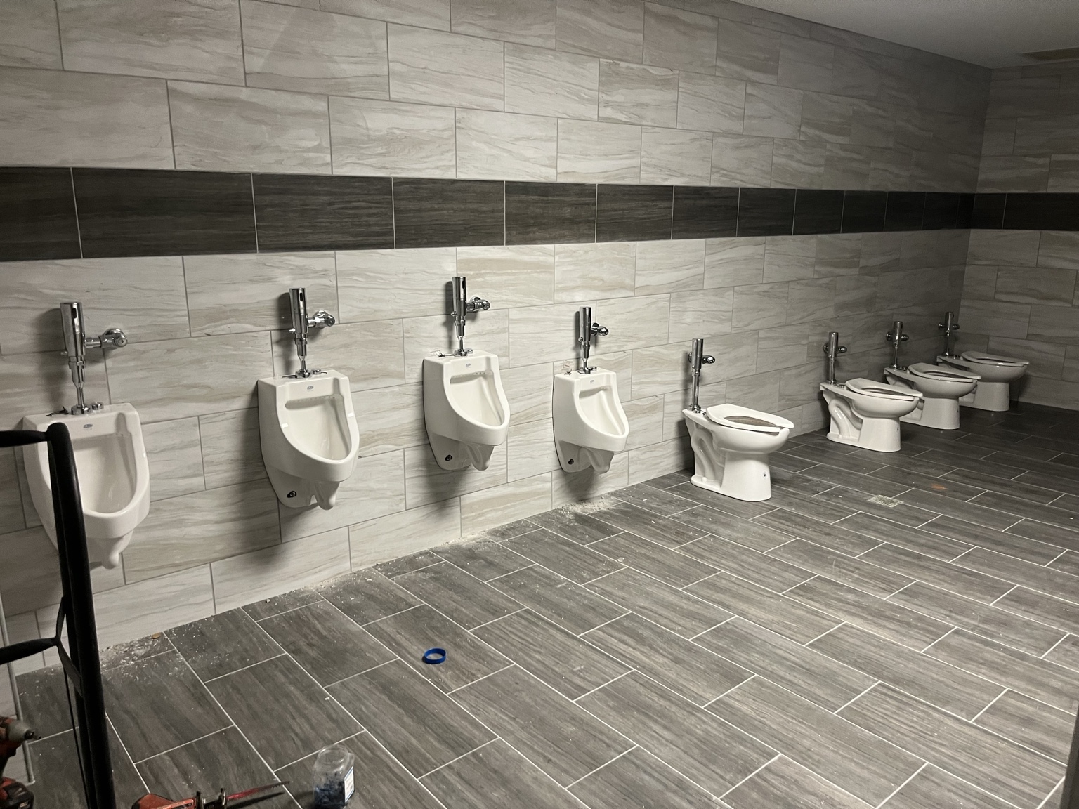 Commercial restroom fixture installation by DHS Plumbing, view 3